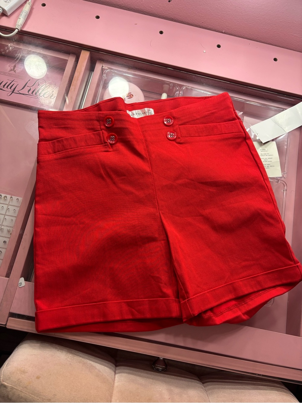 Reformation Red High-Rise Tailored Shorts